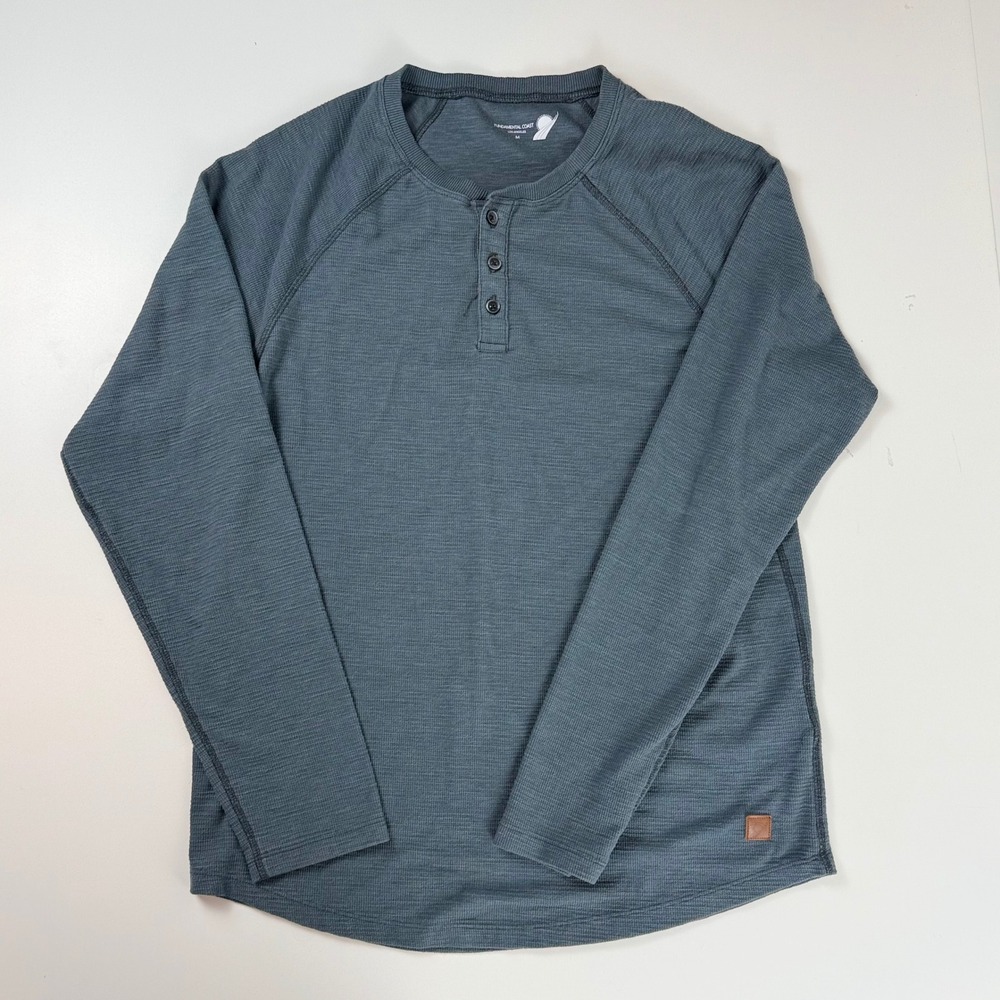 Fundamental Coast Mens Long Sleeve Henley Shirt Slate Blue Grey Textured Medium